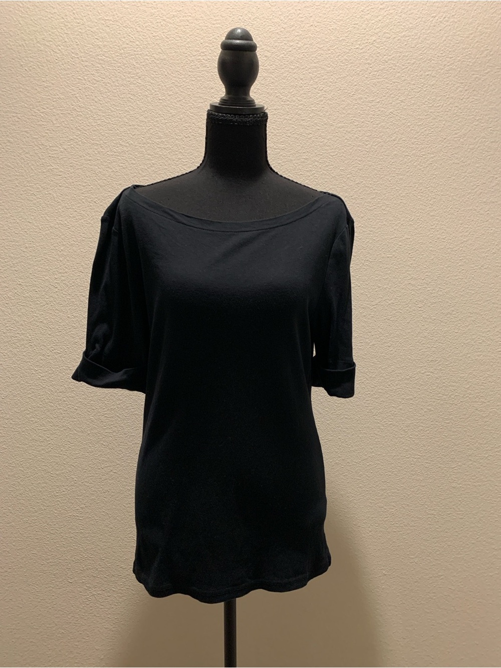 Ralph Lauren 100% Cotton Black Short Sleeve Boatneck Top (Size L)